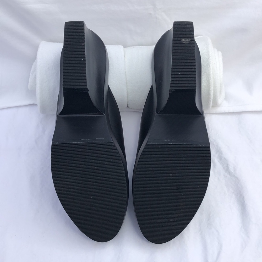 Ferragamo Wood & Leather Platform Peep Toe Slide/Mule w/3” Heel, Black - Picture 10 of 16